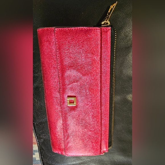 Lodis Metallic Hot Pink Leather Clutch Wallet Minor Callouts See Pics - Picture 13 of 16